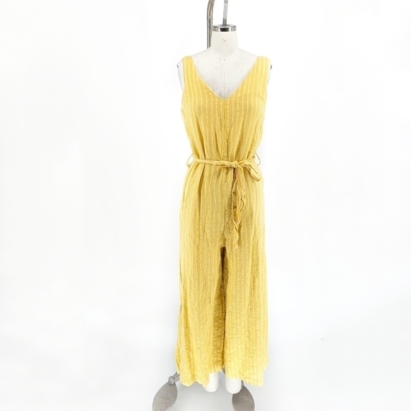 Lungo L'arno Striped Linen Jumpsuit Yellow XS hipster coastalcore preppy - Picture 1 of 7